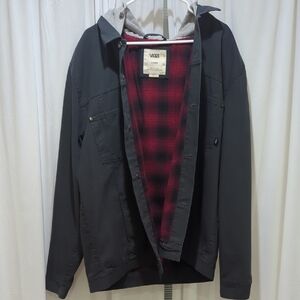 Vans Men's Charcoal Jacket with Plaid Red Lining. Size X-large
